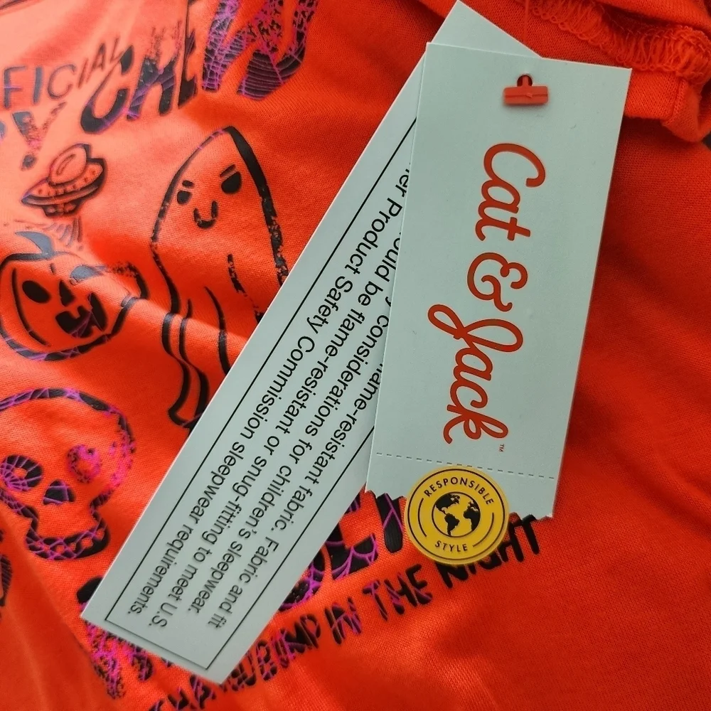 NWT Cat & Jack Boys Orange Creepy Crew Halloween Sleep Set Pajamas Top & Shorts